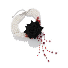 Rose Pendant Bracelet Tassels Neckpiece-Black necklace 2