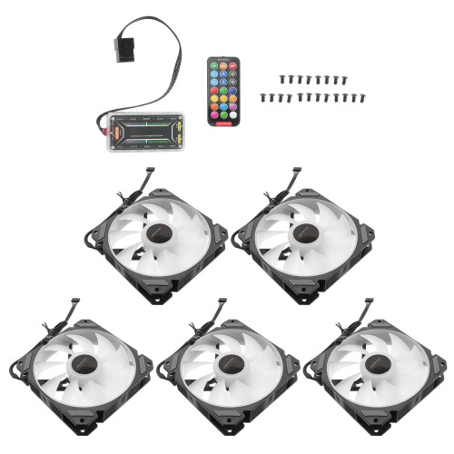 2Conjuntos Kit 5 Ventiladores 12Cm Rgb Com Controlador Para Pc