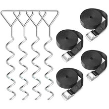 Trampoline Stakes, Heavy Duty Trampoline Parts Steel Spiral Stakes with Belt Straps, Corkscrew Shape Trampoline Anchor Kit for Round or Rectangular Tr