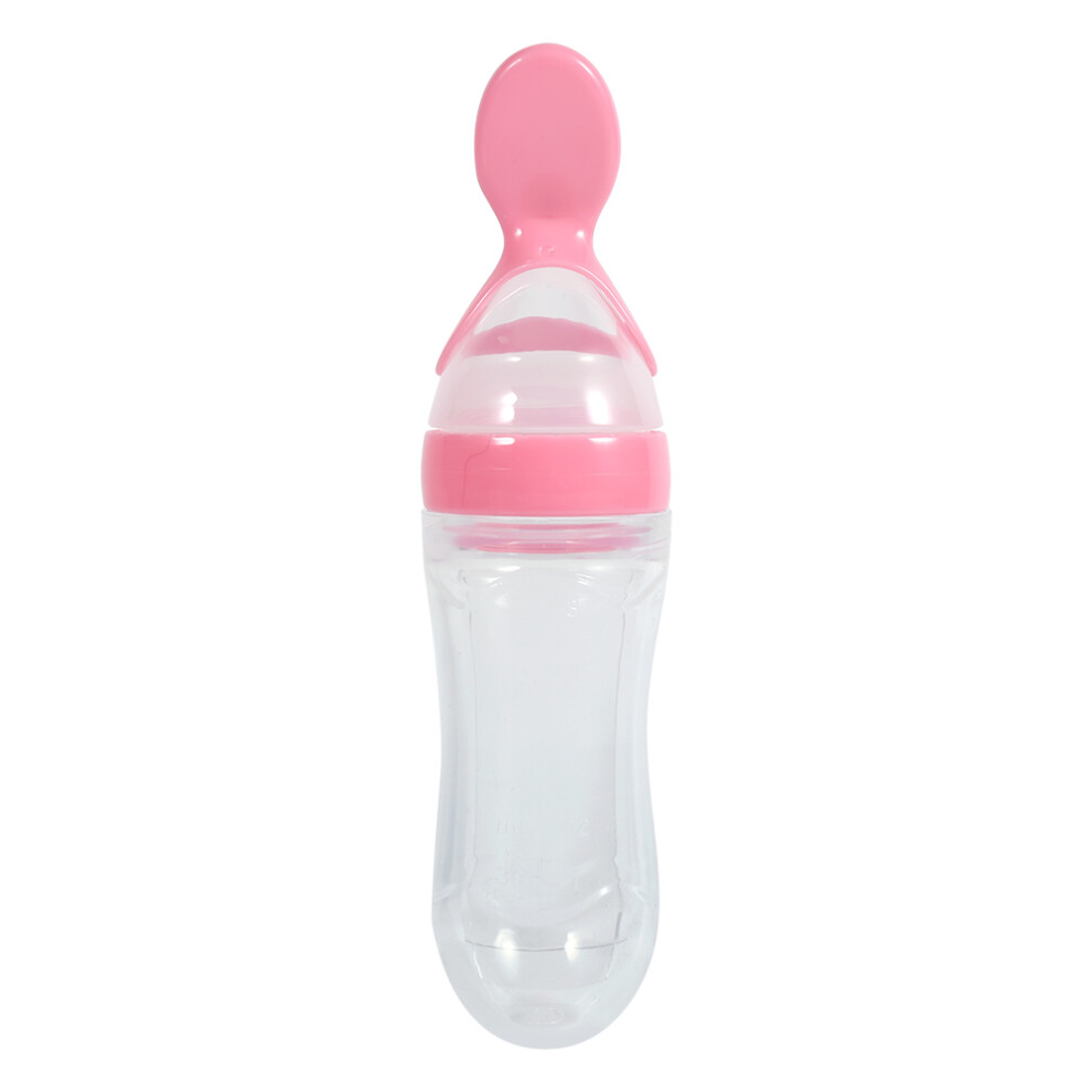 Infant Feeding Bottle with Dispensing Spoon, Soft and Elastic Silicone Squeeze Feeding Spoon for Easy Portion Control, Non-Toxic Food Grade Material