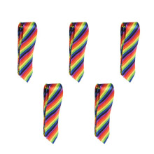 5X Männer Mode Lässig Dünn Schlank Schmale Krawatte Formale Hochzeit Party Krawatte, 19 (Regenbogen Farbe Streifen)