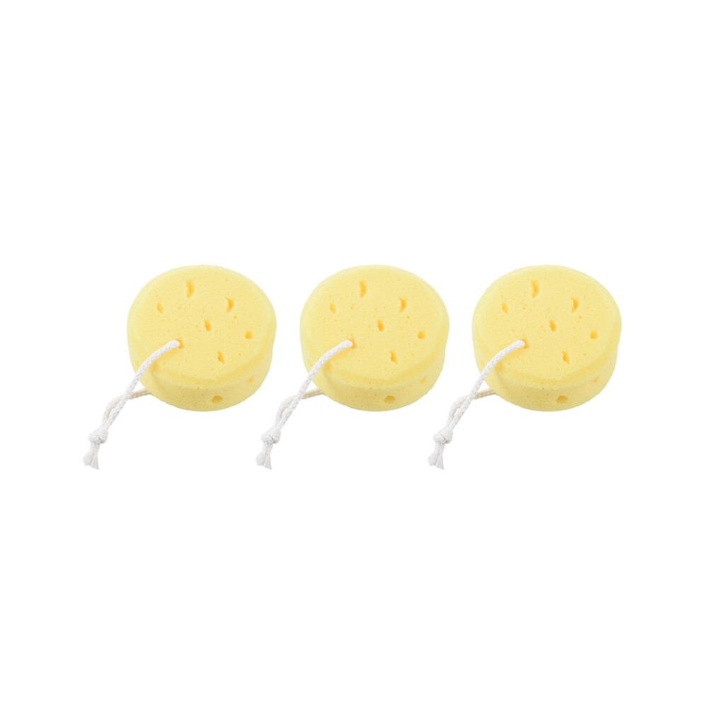 3X Yellow Round Bath Body Shower Soft Sponge with Hanging Loop-image-OPC-PQSMF9F-NEW