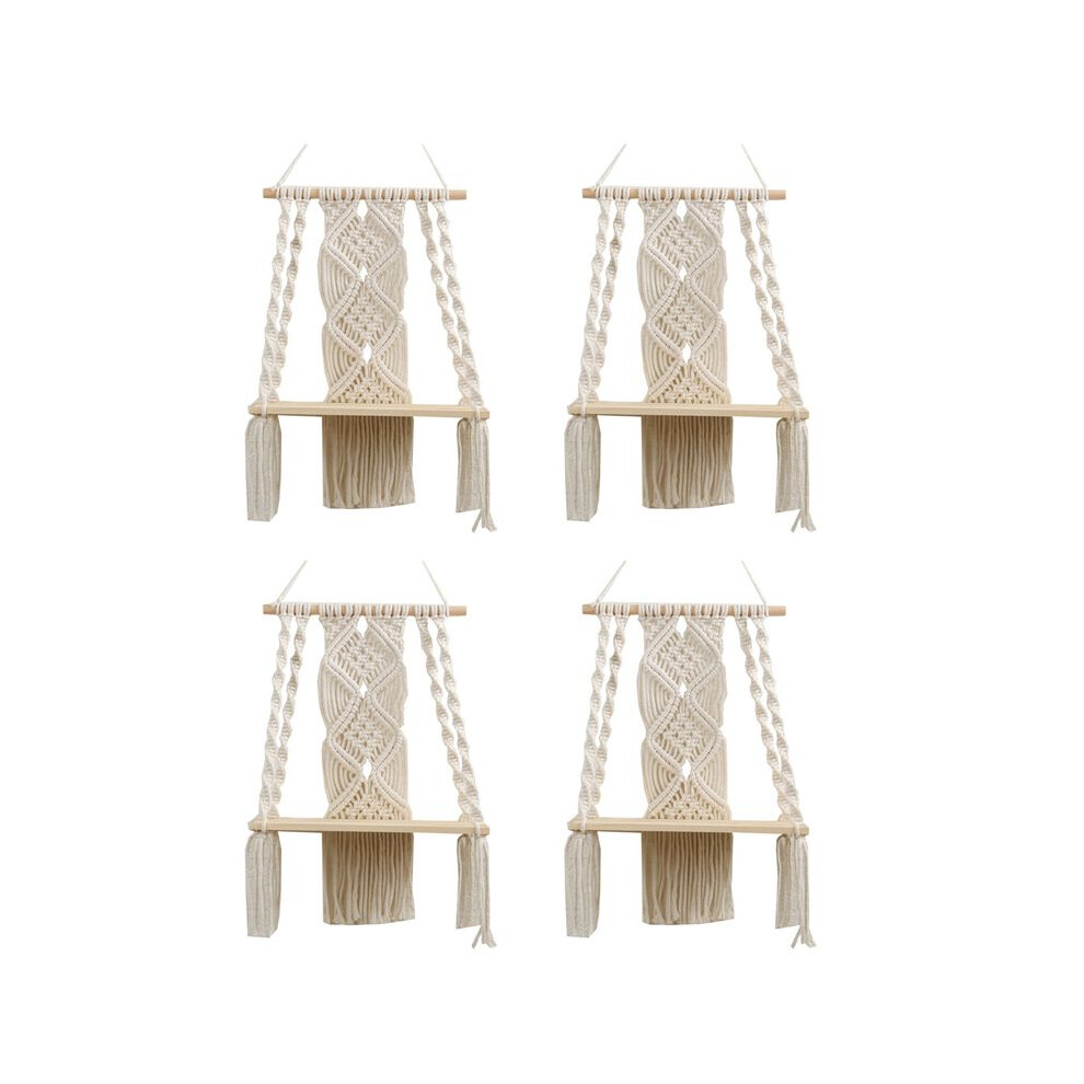 4X Boho Macrame Wall Hanging Shelf Handmade Woven Tassel Rack Wood Floating Storage Hanger For Home Wall Decor 6031591893775