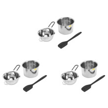 3X Dubbele Boiler Pot Set Rvs Smeltkroes met Siliconen Spatel voor Smelten Chocolade, Zeep, Was, Kaarsen Maken