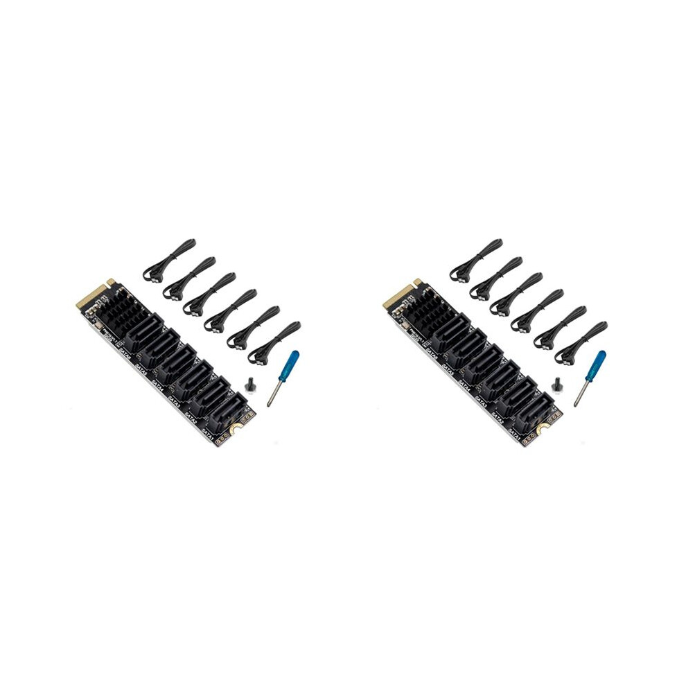 2X Pcie To 6Gpbsx6-Port Expansion Card+ Cable M.2 Mkey Pci-E Riser Card M.2 Nvme To Sata3.0 Asm1166 Support Pm 6034057258118