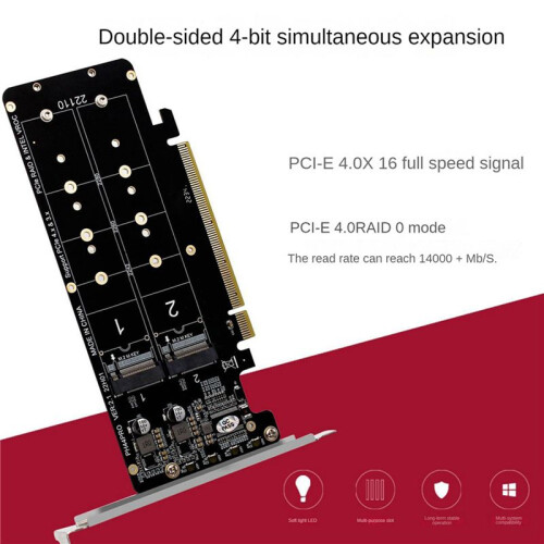 2X Double-Sided 4-Disk NVME  Card PCIeX16 to M.2 M-Key NVMEx4SSD 2U Server  Array Expansion Adapter Split Card 1