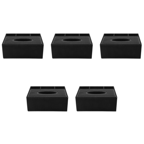 5X PU Tissue Box Remote Control Holder Multifunctional Desktop Organizer Pencil Scissor Container (Black)
