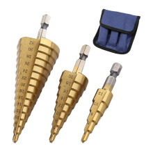 2X HSS Step Drill Bit Set of 3, 4-12mm 4-20mm 4-32mm Cone Titanium Wood Hole Cutter Hex Shank Drive Quick Change Tool