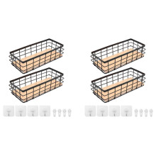 4Pack Metal Storage Basket with Wood Base,Decorative Baskets for Home Storage,Wire Basket for Organizing Small Tableware