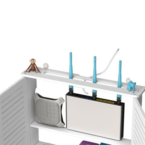 2X Wireless Router Storage Boxes Wooden Box Cable Power  Wire Bracket Wall Hanging Plug Board Shelf -Single Door 1