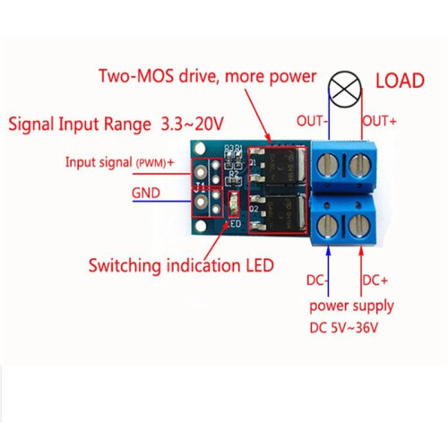 50PCS  5V-36V 15A(Max 30A) MOSFET MOS FET Trigger  Driver Module 0-20KHz PWM Regulator Control Panel 2