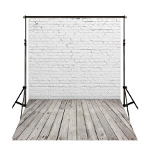 Foldable Design Photography Backdrop with White Brick Wall and Gray Wooden Floor, Soft and Durable Vinyl Material High Resolution Print for Event