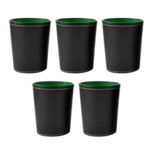 5-Tlg. Set aus schwarzer PU-Leder-Würfelbecher mit 20-Punkt-Würfeln, 3,5 Zoll hoch