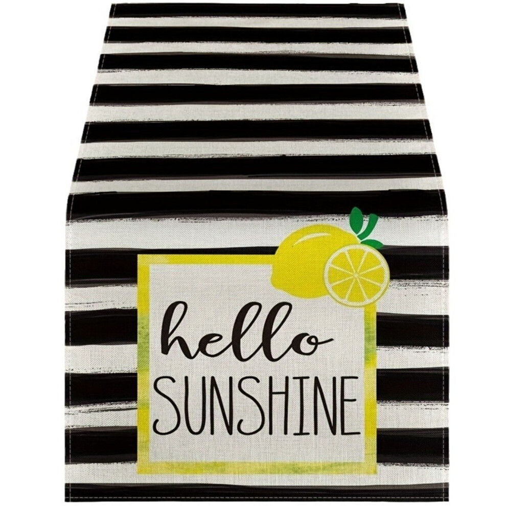 Striped Lemon Table Runner with Lemon Pattern Table Cloth