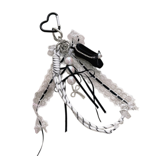 Multipurpose Ballet Shoe Charm Keychain Sturdy Lace-Black
