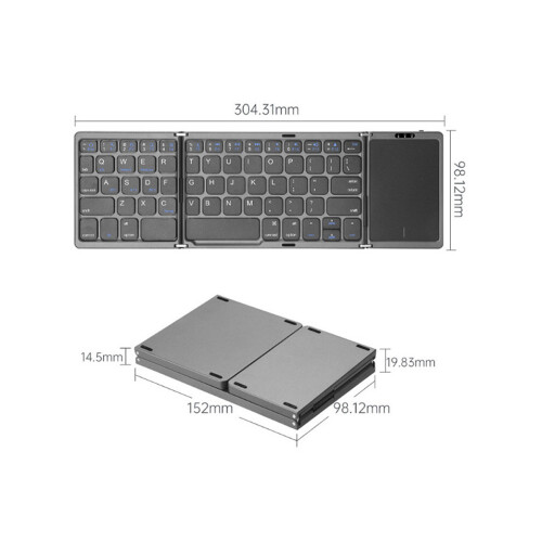 Foldable Keyboard Bluetooth for Travel, Portable Bluetooth Keyboard with Touchpad, Rechargeable Multi-Device Small Keyboard, Wireless Rechargeable 1