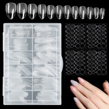 Extra Short Almond Shaped Nail Tips, Flexible Nail Tips Professional Nail Art 360 Pieces Full Cover Design Natural Fit Effect For Quick Soak Off DIY
