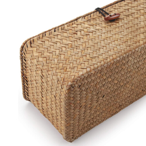 Rectangular Wicker Bin for Shelf Storage, Woven Rectangular Basket with Lid 3 Compartment Storage Basket with Lid for Organizing Cosmetics Books 2