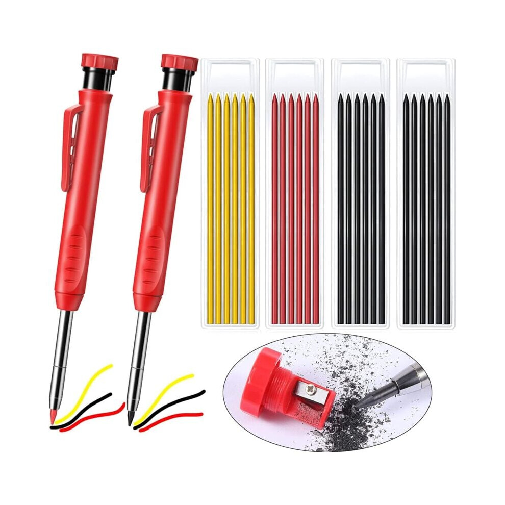 Refillable Pencil For Professional Trades, Carpenter Pencils With Long Nosed Design Woodworking Marking Tool, Built In Sharpener Deep Hole Mechanical 9009791565300