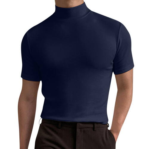 Herren Slim Fit Hoch Elastischer Lila Blau Rollkragenpullover M 1