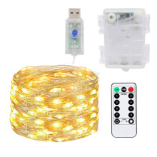 Guirlande lumineuse féérique, à piles, fil de cuivre flexible, étanche, minuterie, luminosité réglable, idéale pour sapin de Noël et plantes