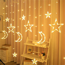 Romantic Star Moon Icicle Light, USB Powered Warm White Light For Indoor Outdoor Decoration, Battery Operated With Timer Function