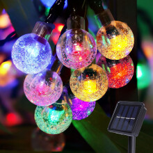 Ocean Waves Design Solar-Powered LED String Lights, Crystal Color Waterproof No Power Consumption 8 Lighting Modes Long Service Life, Easy