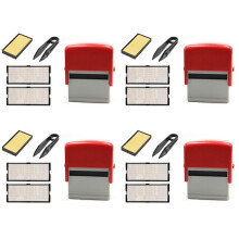 4X Self Inking Stamp Set Benutzerdefinierte Personalisierte DIY Business Name Nummer Adresse Druckstempel mit Pinzette Kit Rot