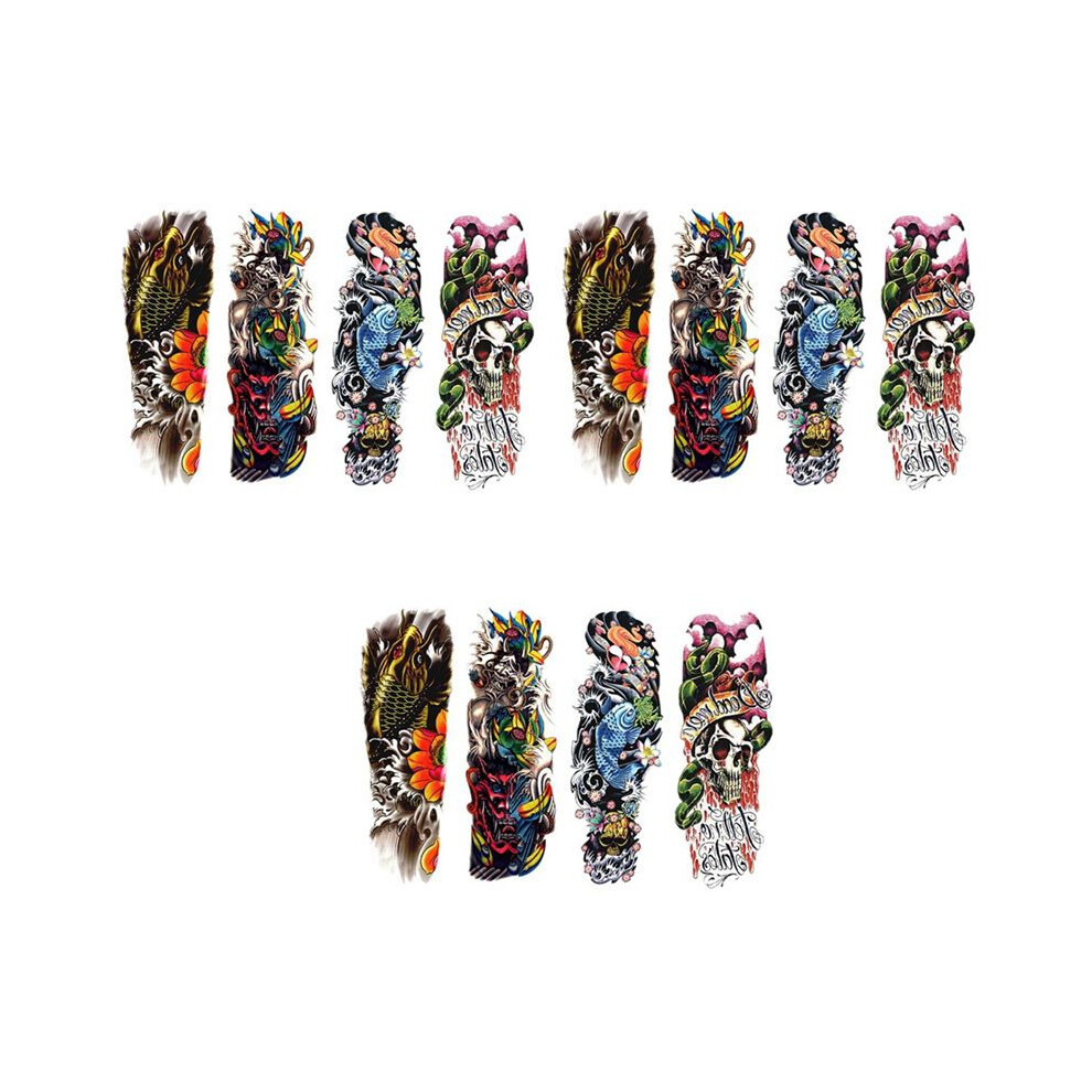 12Pcs Temporary Tattoos Fish Skull Color Full Arm Mechanical Pattern Tattoos Applique Arm Full Arm Tattoos Sticker