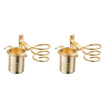 2X Haartrocknerhalter mit Tasse Haushalt Rack Haartrockner Regal Metall Wandhalterung Badzubehör Gold Haartrockner Rack Gold