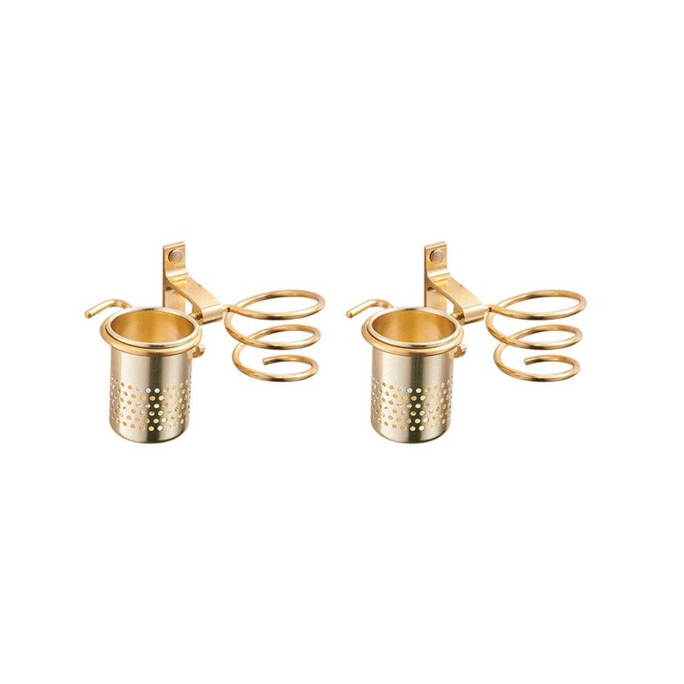 Gold 2X Hair Dryer Holder With Cup Households Rack Hair Blow Dryer Shelf Metal Wall Mount Hair Dryer Rack