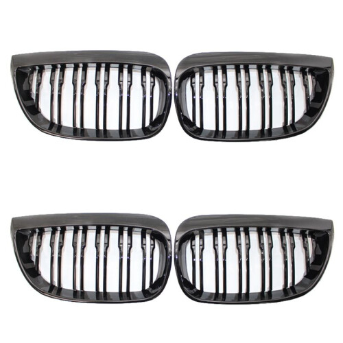 4x Front Kidney Double  Grille Sport Grill Replacement For- E81 E87 E88 1 Series 2004-2007 GLOSS BLACK