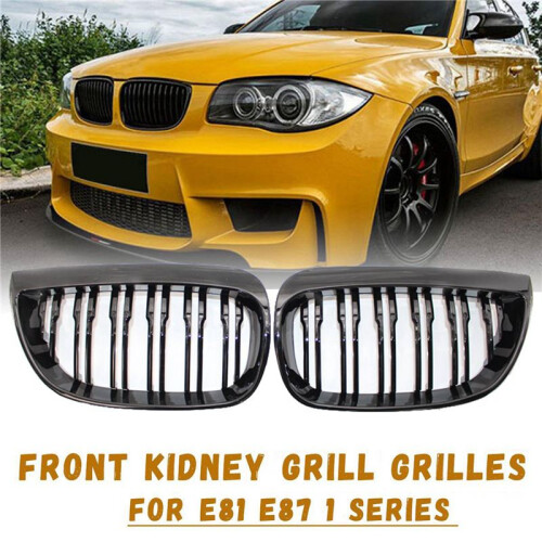 4x Front Kidney Double  Grille Sport Grill Replacement For- E81 E87 E88 1 Series 2004-2007 GLOSS BLACK 2