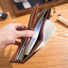 2X BULLCAPTAIN RFID Men's Leather Anti-Theft Brush Wallet Double Short Wallet Multi-Card Position ID Bag (Brown)