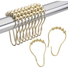 Gold Shower Curtain Hooks, Solid Brass Construction, Plated And Polished Golden, Smooth Operation, 12 Pcs Stainless Steel Hooks, Corrosion-resistant