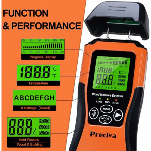Digital Wood Moisture Meter with Two Measuring Modes, Backlit LCD Display for Professional Use 2