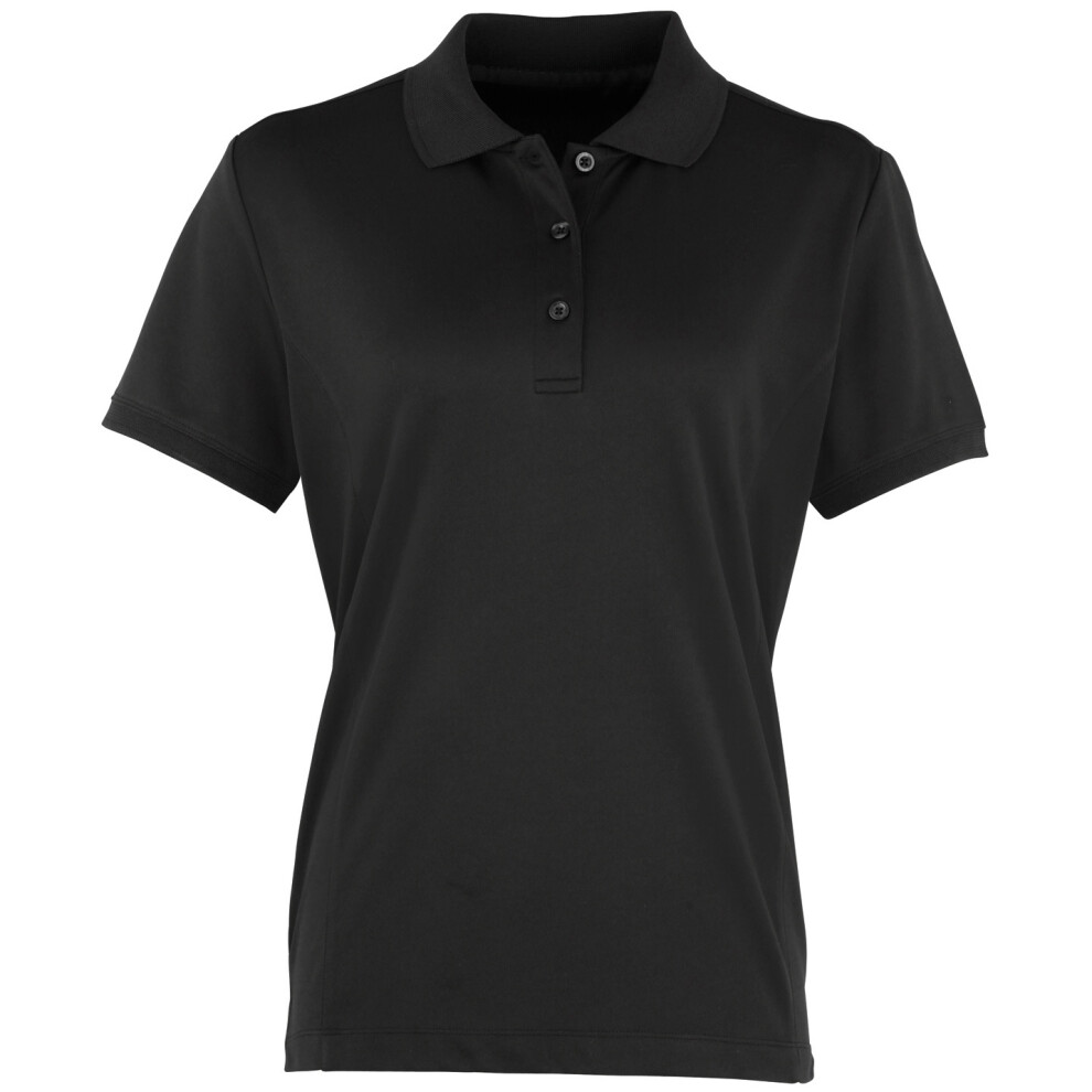 (S, Black) Premier Womens/Ladies Coolchecker Short Sleeve Pique Polo T-Shirt