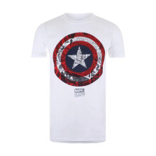 (S, White/Red/Navy) Captain America Mens Shield T-Shirt