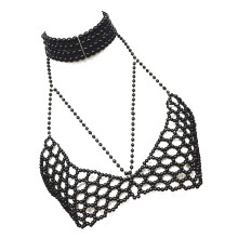 Modieuze, met parels versierde body chain-bh voor een-Zwart