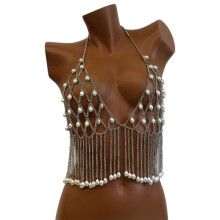 Delicate Women's Body Chain with Cascading Pearls Tassels for-L