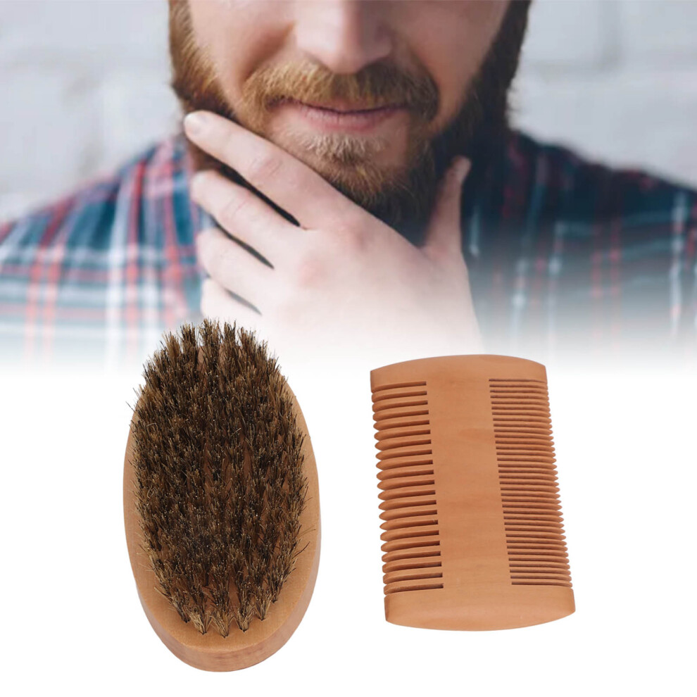 Wood Beard Grooming Kit with Double Sided Comb and Soft Brush for Menâs Style
