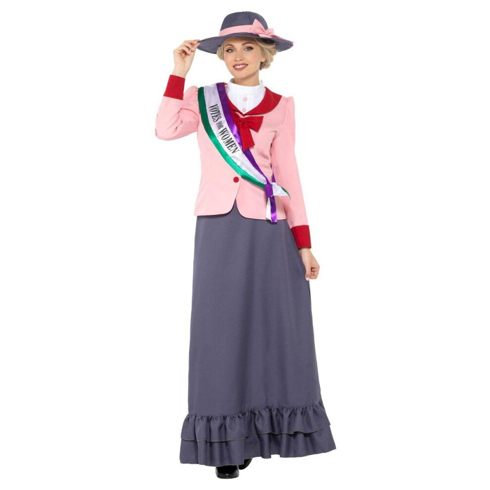 Smiffy's (S, Grey/Pink) Womens/Ladies Deluxe Victorian Suffragette Costume Set Pink