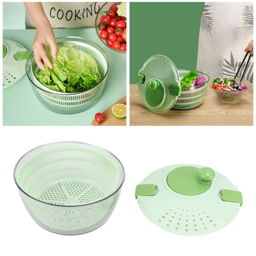 Plastic Salad Spinner Veggie Washer Fast Rotatable 3.5L Kitchen Green