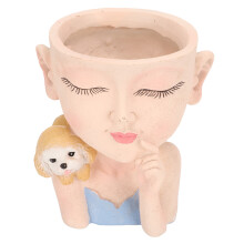 Maceta con forma de carita adorable, de resina de alta calidad, con diseño único de cabeza de flor y orificio de drenaje. Tamaño decorativo