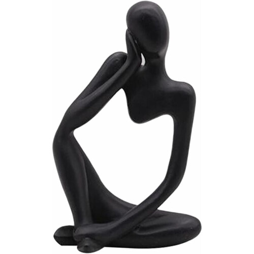 Abstract Art Statue, Philosophical Artwork with Unique Thinker Design for Versatile Placement in Home Office Decor (Black)