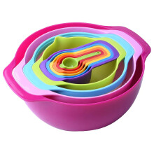 Skålesæt med måleskesæt, Premium BPA-fri plastik stabelbare skåle til køkkenet, multifunktionelt indlejringsdesign til blanding, servering,