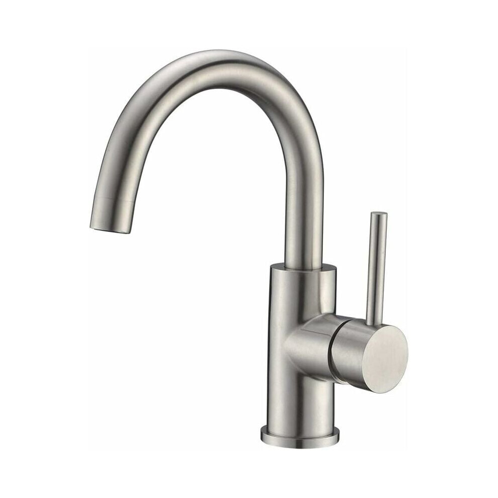 Ceramic Disc Valve Faucet, Brushed Nickel, Single Hole, Lead-Free Stainless Steel Faucet For Kitchen Bathroom Wet Bar Prep Sink 9433291772553