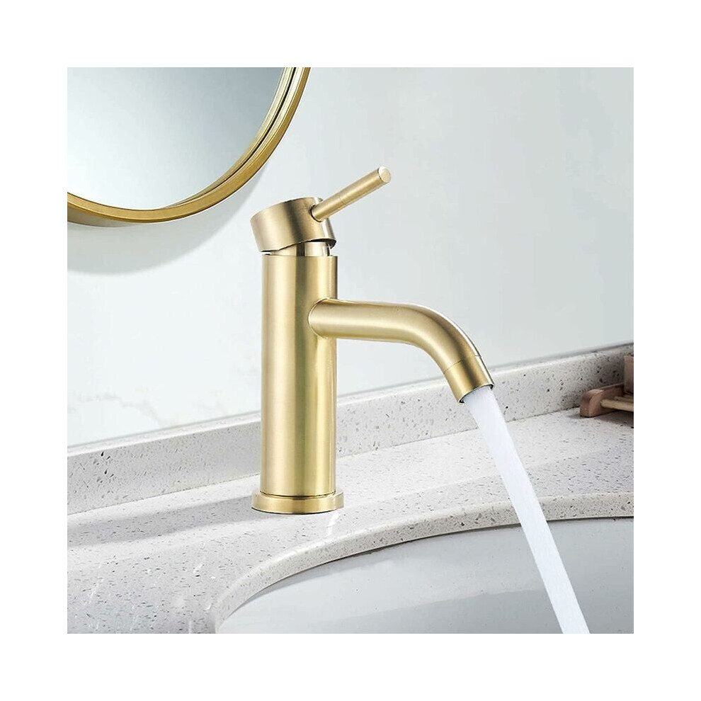Cupc Certified Single Hole Installation Faucet, Brushed Gold Finish Bathroom Faucet With Solid Brass Construction And Easy Installation For Hot And 9433291772386