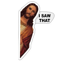 Lustiger „Jesus, ich hab das gesehen“-Vinylaufkleber, wetterfest, mit elegantem Appetizer-Spießen- und stilvollem Perlendesign, ideal für