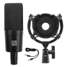 Gold Sputtered Large Diaphragm Microphone Phantom Power Studio Mic With Shock Mount And High Sensitivity Unidirectional Pickup For Recording Vocals